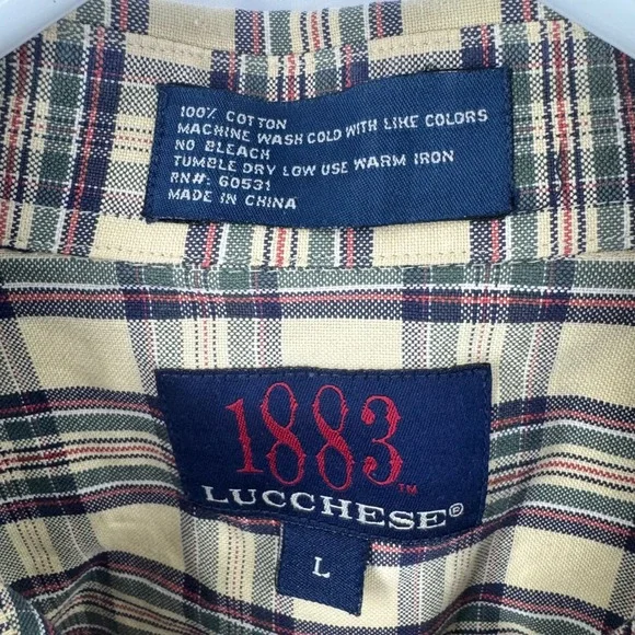 Lucchese 1883 Mens Tan Plaid Long Sleeve Western Button Down Shirt Large- Cotton - Picture 6 of 8